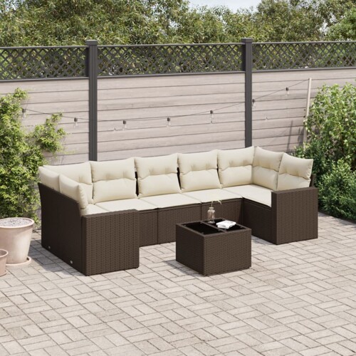 vidaXL 8-dijelni set vrtnih sofa s jastucima smeđi od poliratana