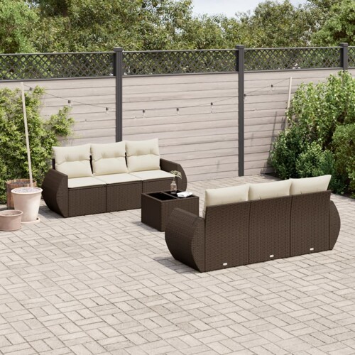 vidaXL 7-dijelni set vrtnih sofa od poliratana s jastucima smeđi