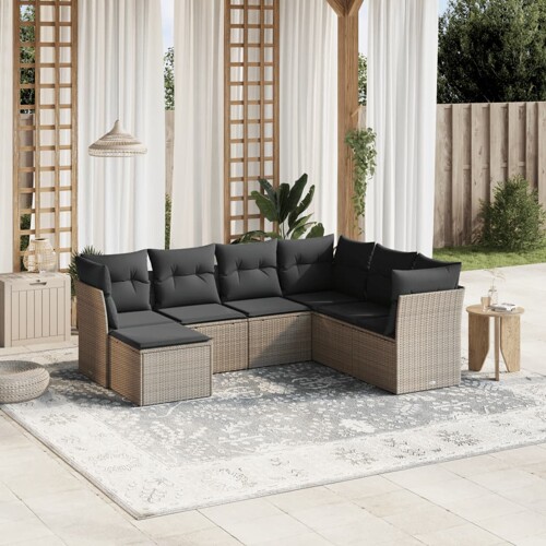 vidaXL 7-dijelni set vrtnih sofa svjetlosivi od poliratana