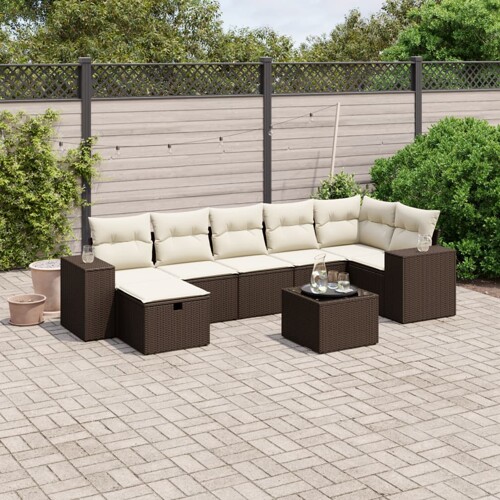 vidaXL 8-dijelni set vrtnih sofa s jastucima smeđi od poliratana
