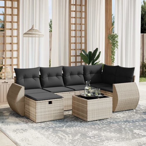 vidaXL 7-dijelni set vrtnih sofa svjetlosivi od poliratana