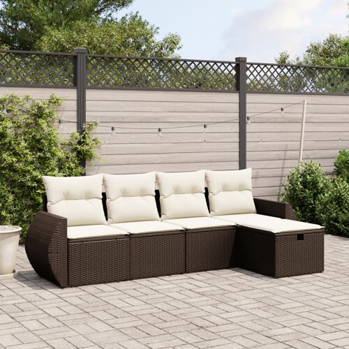 vidaXL 5-dijelni set vrtnih sofa s jastucima poliratan smeđi