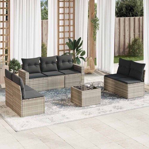 vidaXL 8-dijelni set vrtnih sofa od poliratana s jastucima svjetlosivi