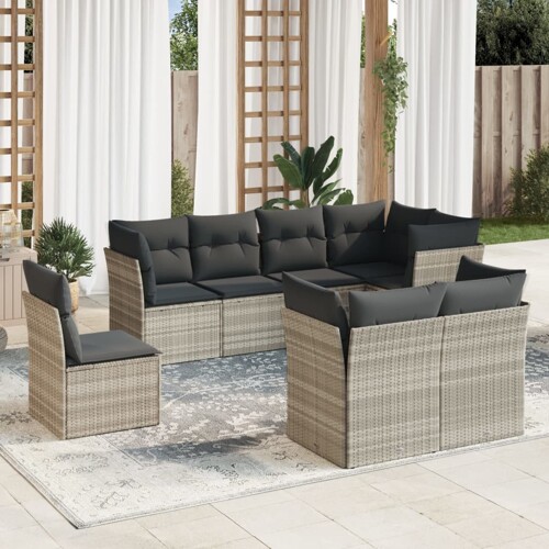 vidaXL 8-dijelni set vrtnih sofa od poliratana s jastucima svjetlosivi