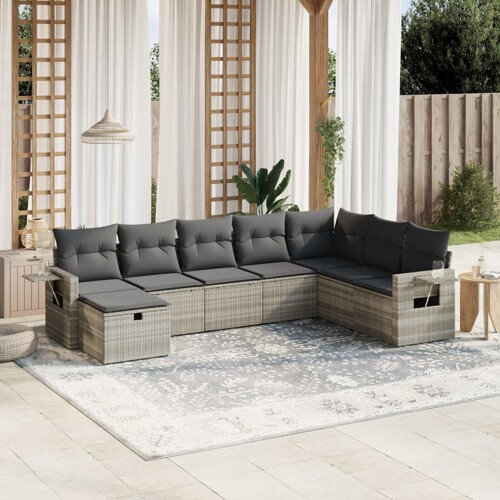 vidaXL 8-dijelni set vrtnih sofa od poliratana s jastucima svjetlosivi
