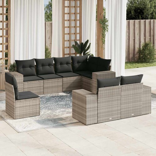 vidaXL 8-dijelni set vrtnih sofa od poliratana s jastucima svjetlosivi