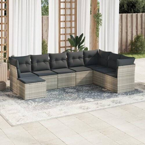 vidaXL 8-dijelni set vrtnih sofa od poliratana s jastucima svjetlosivi