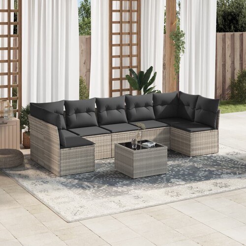 vidaXL 8-dijelni set vrtnih sofa od poliratana s jastucima svjetlosivi