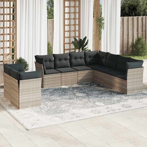 vidaXL 9-dijelni set vrtnih sofa od poliratana s jastucima svjetlosivi