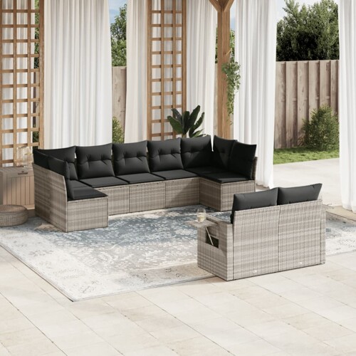 vidaXL 9-dijelni set vrtnih sofa od poliratana s jastucima svjetlosivi