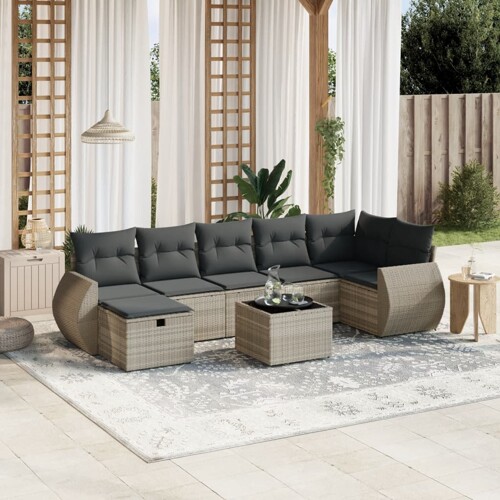 vidaXL 8-dijelni set vrtnih sofa od poliratana s jastucima svjetlosivi