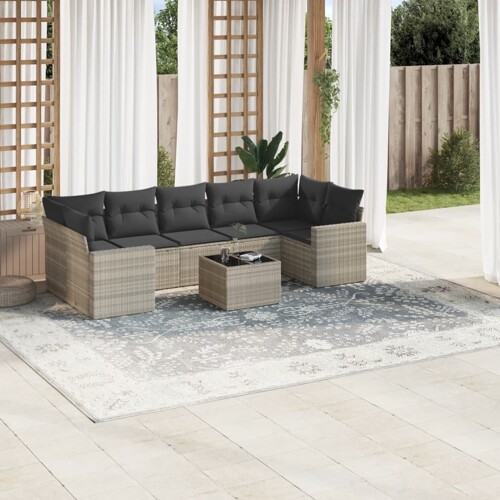 vidaXL 8-dijelni set vrtnih sofa od poliratana s jastucima svjetlosivi