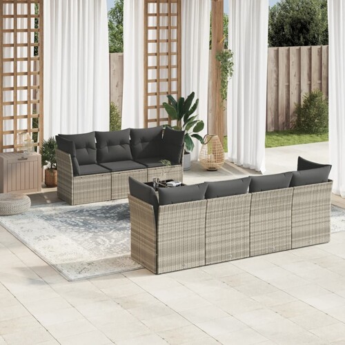 vidaXL 8-dijelni set vrtnih sofa od poliratana s jastucima svjetlosivi