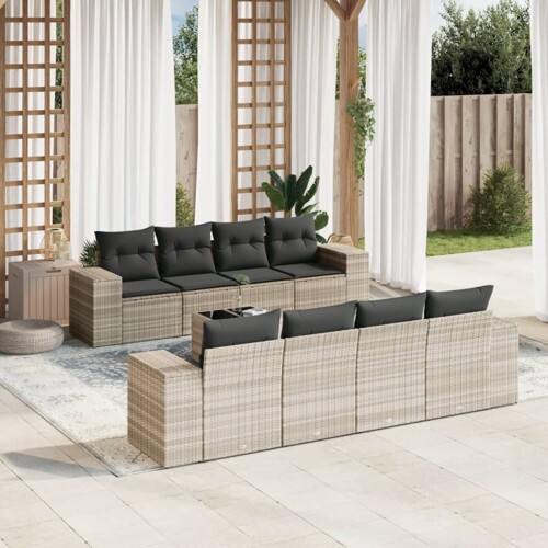 vidaXL 9-dijelni set vrtnih sofa od poliratana s jastucima svjetlosivi
