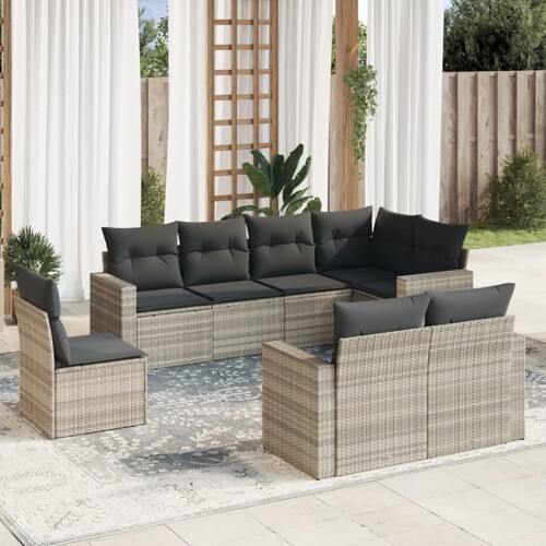 vidaXL 8-dijelni set vrtnih sofa od poliratana s jastucima svjetlosivi