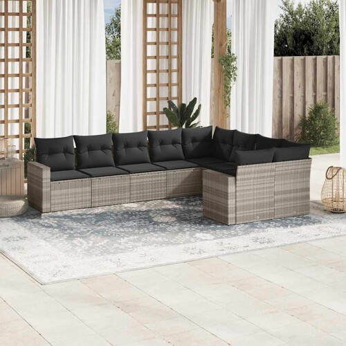 vidaXL 9-dijelni set vrtnih sofa od poliratana s jastucima svjetlosivi