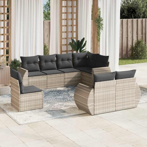 vidaXL 8-dijelni set vrtnih sofa od poliratana s jastucima svjetlosivi