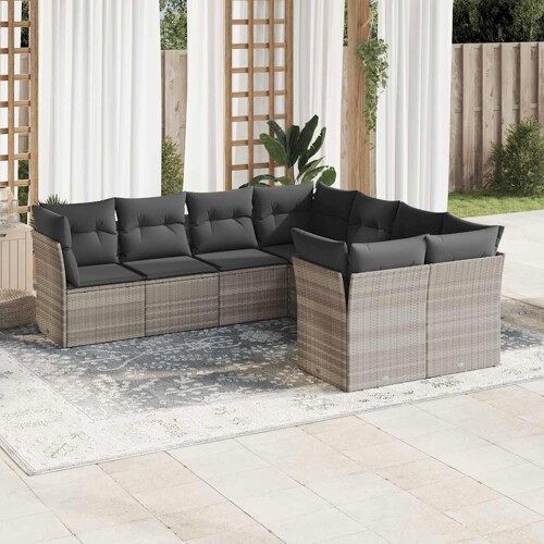 vidaXL 8-dijelni set vrtnih sofa od poliratana s jastucima svjetlosivi