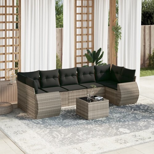 vidaXL 8-dijelni set vrtnih sofa od poliratana s jastucima svjetlosivi
