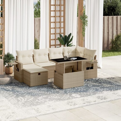 vidaXL 7-dijelni set vrtnih sofa od poliratana s jastucima bež