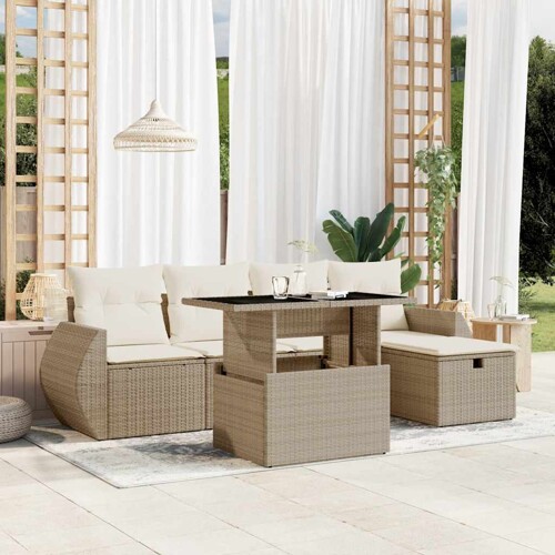 vidaXL 6-dijelni set vrtnih sofa s jastucima bež od poliratana