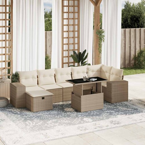 vidaXL 8-dijelni set vrtnih sofa od poliratana s jastucima bež