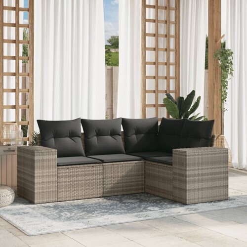 vidaXL 4-dijelni set vrtnih sofa s jastucima svijetlosivi poliratan