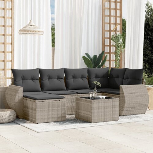 vidaXL 7-dijelni set vrtnih sofa svjetlosivi od poliratana