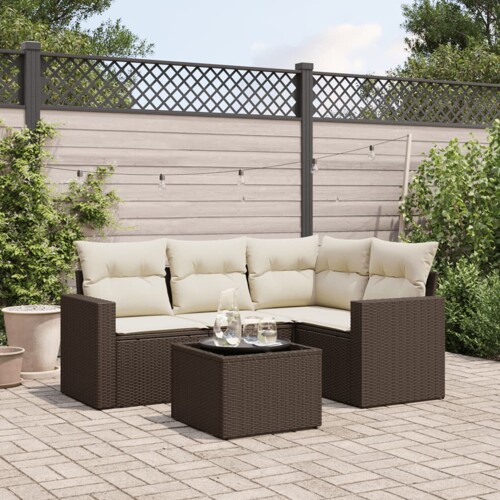 vidaXL 5-dijelni set vrtnih sofa s jastucima poliratan smeđi