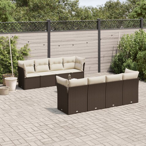 vidaXL 9-dijelni set vrtnih sofa s jastucima poliratan smeđi