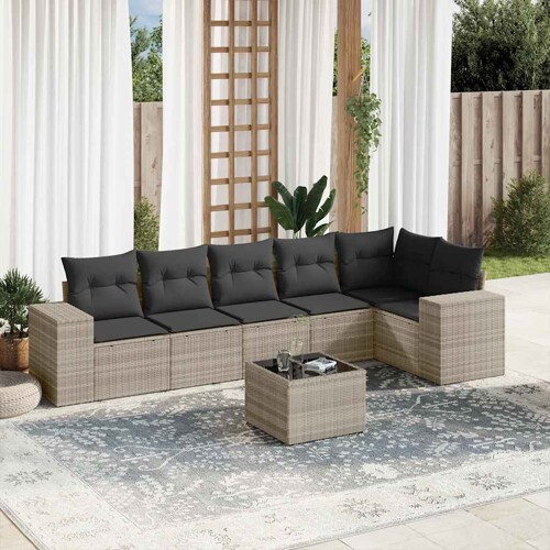 vidaXL 7-dijelni set vrtnih sofa svjetlosivi od poliratana