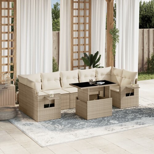 vidaXL 8-dijelni set vrtnih sofa od poliratana s jastucima bež