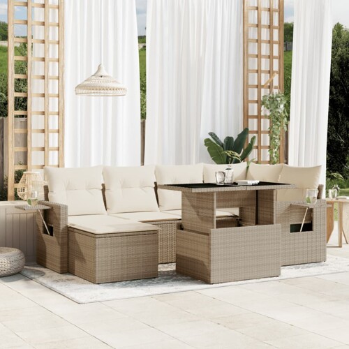 vidaXL 7-dijelni set vrtnih sofa od poliratana s jastucima bež