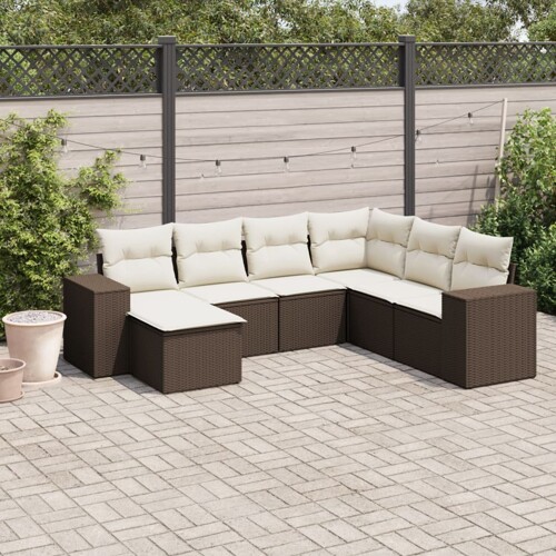 vidaXL 7-dijelni set vrtnih sofa od poliratana s jastucima smeđi
