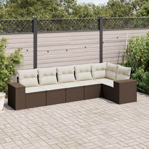 vidaXL 6-dijelni set vrtnih sofa od poliratana s jastucima smeđi