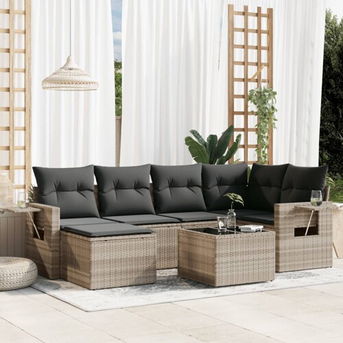 vidaXL 7-dijelni set vrtnih sofa svjetlosivi od poliratana