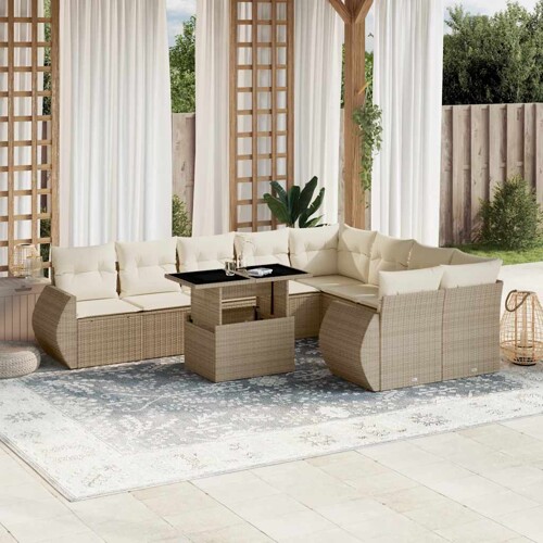 vidaXL 10-dijelni set vrtnih sofa s jastucima bež od poliratana