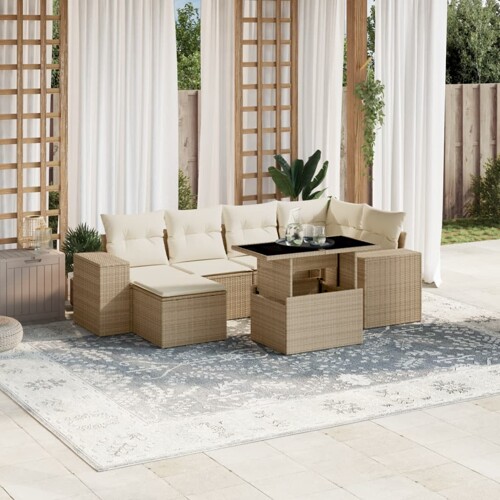 vidaXL 7-dijelni set vrtnih sofa od poliratana s jastucima bež