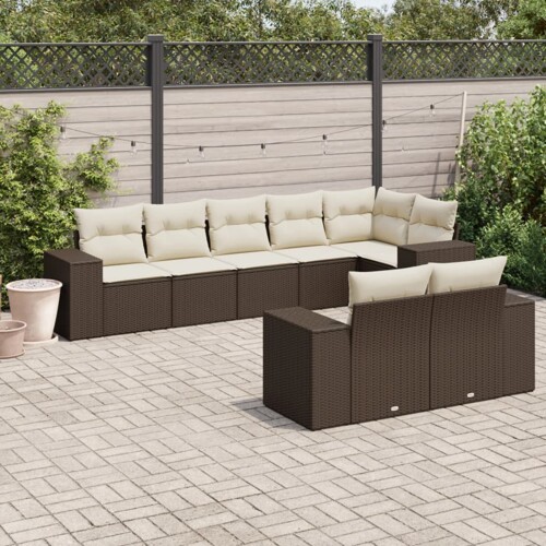 vidaXL 8-dijelni set vrtnih sofa s jastucima smeđi od poliratana