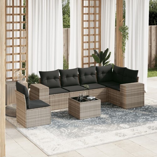vidaXL 7-dijelni set vrtnih sofa svjetlosivi od poliratana