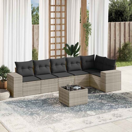 vidaXL 7-dijelni set vrtnih sofa svjetlosivi od poliratana