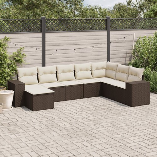 vidaXL 8-dijelni set vrtnih sofa s jastucima smeđi od poliratana