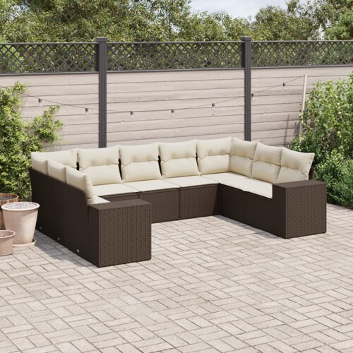 vidaXL 9-dijelni set vrtnih sofa s jastucima poliratan smeđi