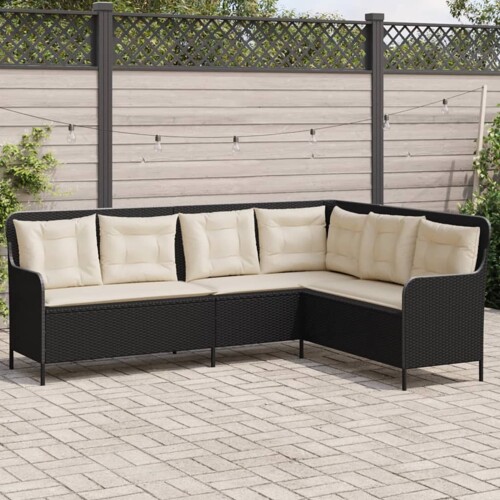 vidaXL Vrtna sofa L-oblika s jastucima crna od poliratana