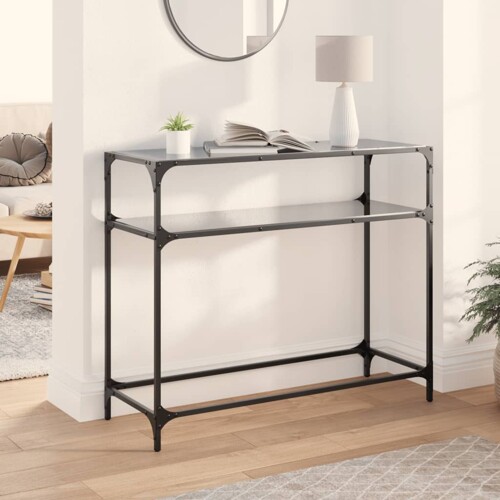 vidaXL Konzolni stol s crnom staklenom površinom 98x35x81 cm čelični