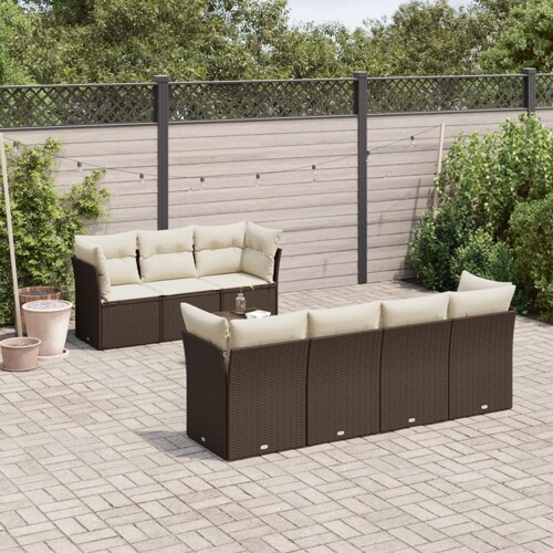 vidaXL 8-dijelni set vrtnih sofa s jastucima smeđi od poliratana
