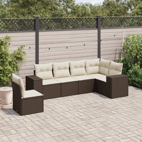 vidaXL 6-dijelni set vrtnih sofa od poliratana s jastucima smeđi