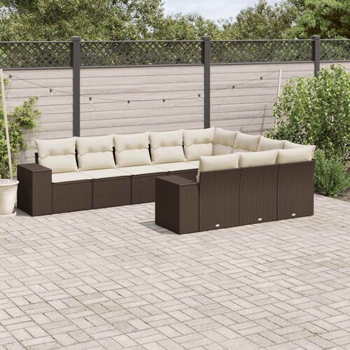 vidaXL 10-dijelni set vrtnih sofa od poliratana s jastucima smeđi