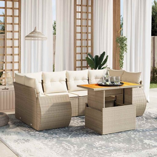 vidaXL 7-dijelni set vrtnih sofa od poliratana s jastucima bež