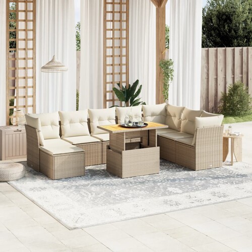vidaXL 9-dijelni set vrtnih sofa s jastucima bež od poliratana